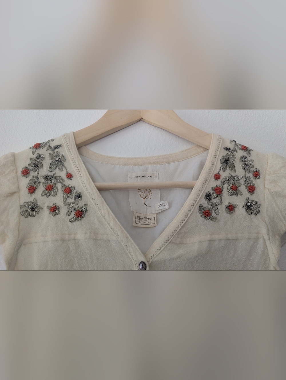 Meadow Rue Cream Embroidered Button-Front Dress - Picture 3 of 12